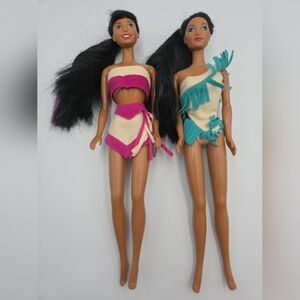 Disney Pocahontas & Nakoma Color Splash Hair Barbie 11” Dolls 1995 Mattel